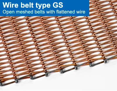 Wire belt type GS. Open meshed belts with flattened wire