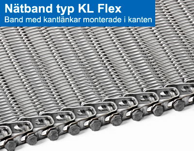 Nätband typ KL Flex. Band med kantlänkar monterade i kanten