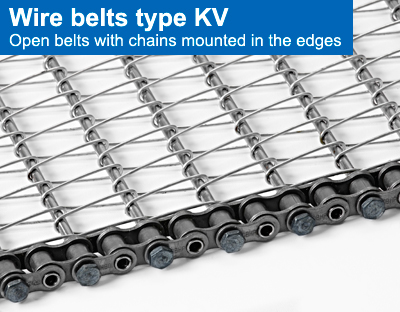 Wire belts type KV. Open belts with chains mounted in the edges