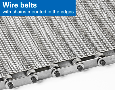 Wire belts with chains mounted in the edges